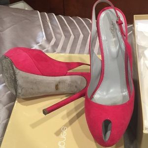 Sergio Rossi pink suede platform slingbacks